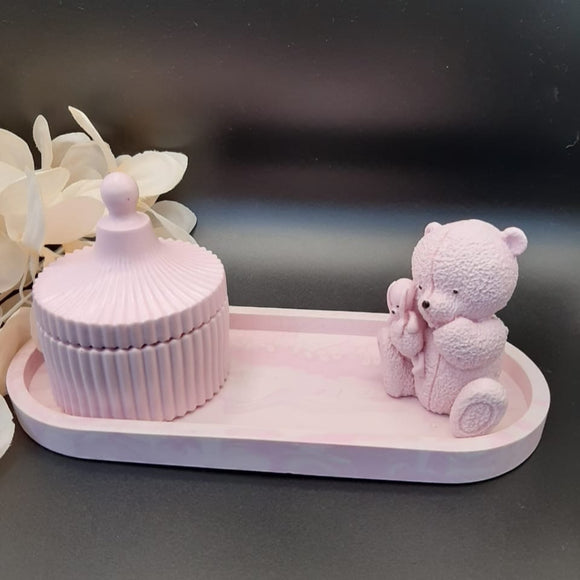 Pink Jesmonite Baby Bear Keepsake Set