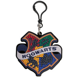 Keychain with 'Hogwarts' text and colorful design on a white background
