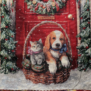 christmas puppies cushion tapestry fabric panel