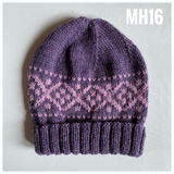 Hand knitted hat intarsia purple 