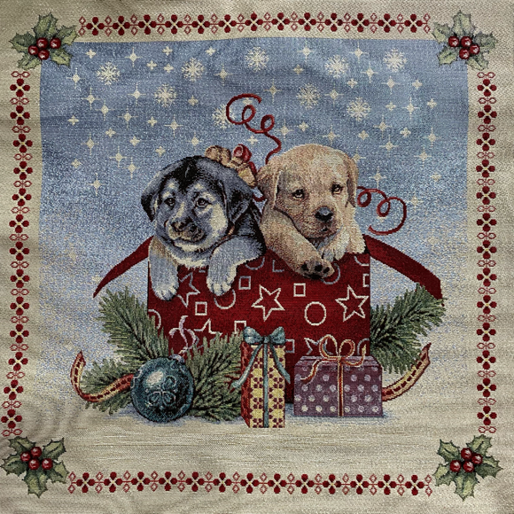 christmas puppies cushion tapestry fabric panel