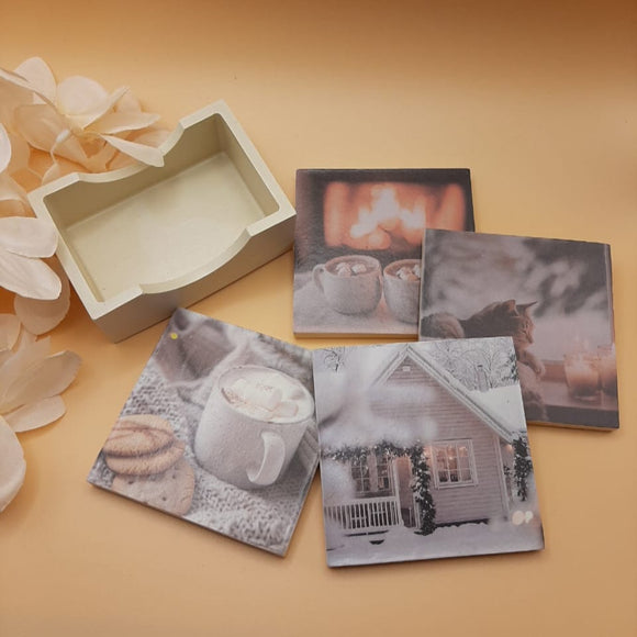 Set of Winter Themed  Jesmonite Coasters