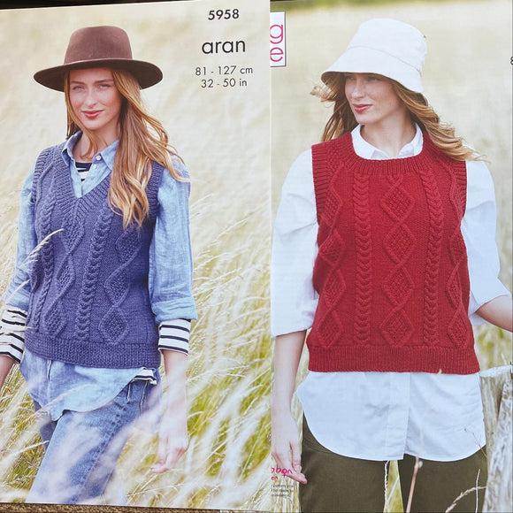 Ladies Knitting Pattern Aran 5958