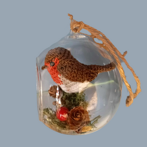Crocheted Robin in a Globe