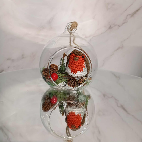 Crocheted Robin in a Globe