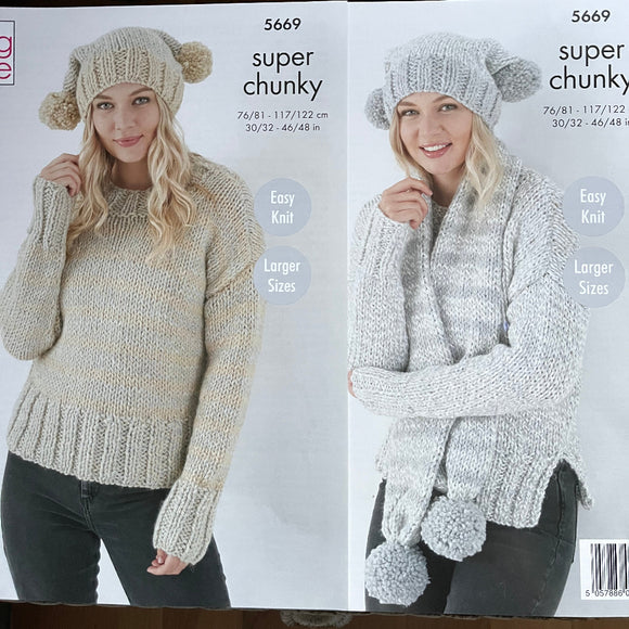 Ladies Knitting Pattern Super Chunky 5669