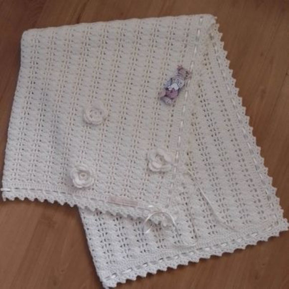 Baby Crocheted Blanket with ribbon
