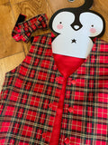 Handmade Red tartan waistcoat and matching bow tie