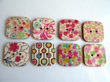 Square Flowers Pattern Wooden buttons