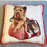 Yorkie in bag cushion